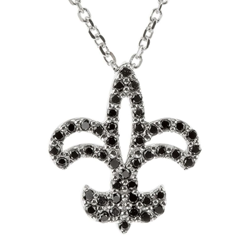 1/4 cttw Black Diamond Fleur-De-Lis Necklace in 14k White Gold